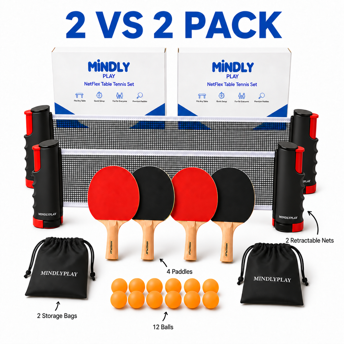 NetFlex Table Tennis Set – 2 VS 2 Pack